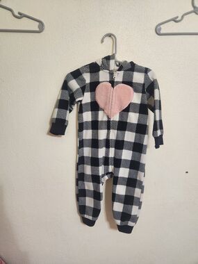 Carter's Black and White Buffalo Plaid Footless One-Piece with Pink Heart